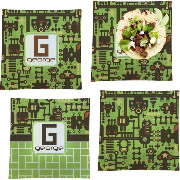 Custom Industrial Robot 1 Set of 4 Glass Square Lunch / Dinner Plate 9.5" (Personalized)