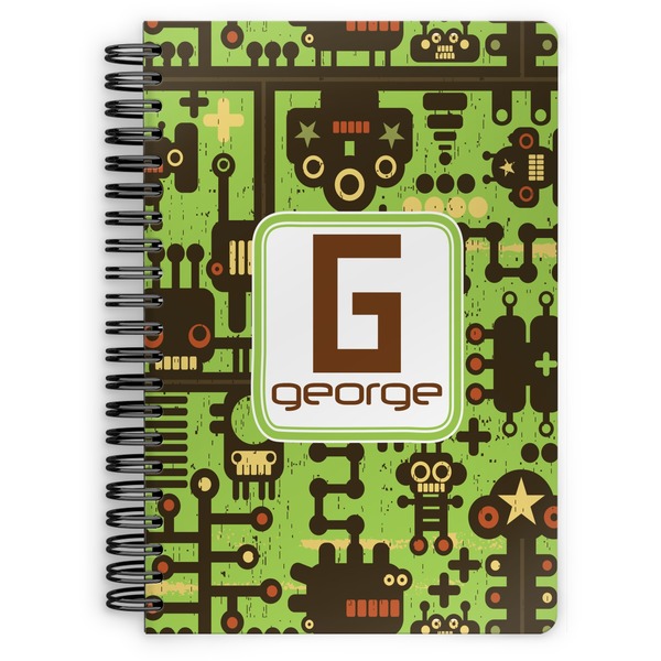 Custom Industrial Robot 1 Spiral Notebook - 7x10 w/ Name and Initial
