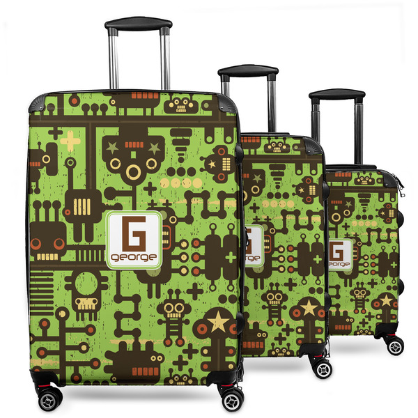 Custom Industrial Robot 1 3 Piece Luggage Set - 20" Carry On, 24" Medium Checked, 28" Large Checked (Personalized)