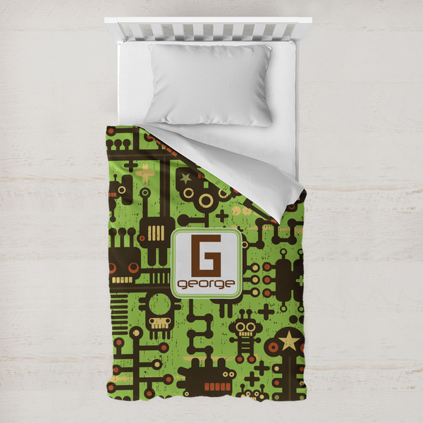 Custom Industrial Robot 1 Toddler Duvet Cover w/ Name and Initial