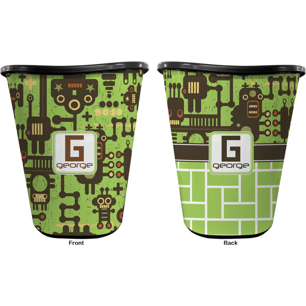 Industrial Robot 1 Trash Can Black - Front and Back - Apvl