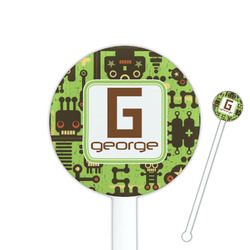 Industrial Robot 1 5.5" Round Plastic Stir Sticks - White - Single Sided (Personalized)