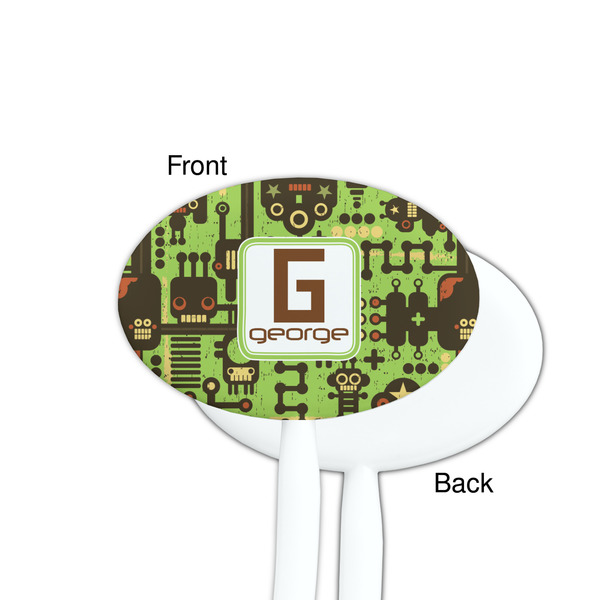 Industrial Robot 1 White Plastic 7" Stir Stick - Single Sided - Oval - Front & Back