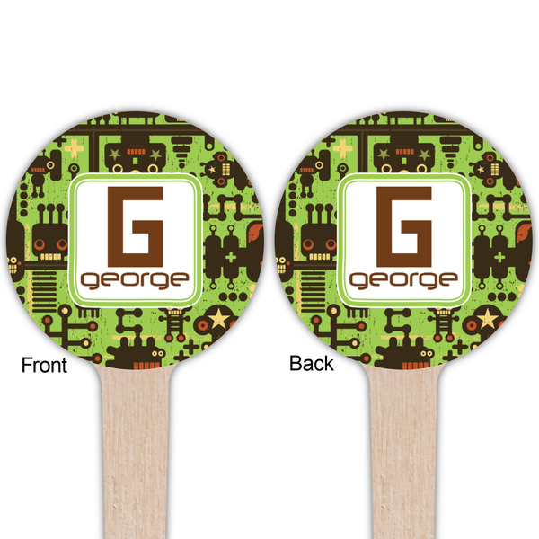 Industrial Robot 1 Wooden 4" Food Pick - Round - Double Sided - Front & Back