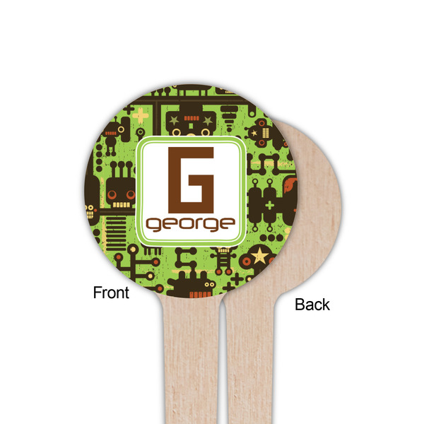 Industrial Robot 1 Wooden 4" Food Pick - Round - Single Sided - Front & Back