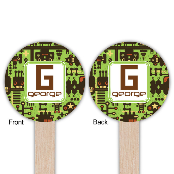 Industrial Robot 1 Wooden 6" Food Pick - Round - Double Sided - Front & Back