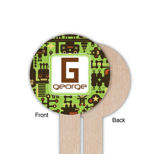 Industrial Robot 1 Wooden 6" Food Pick - Round - Single Sided - Front & Back