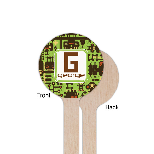 Industrial Robot 1 Wooden 6" Stir Stick - Round - Single Sided - Front & Back
