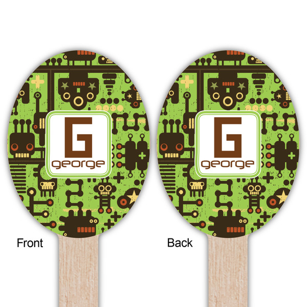 Industrial Robot 1 Wooden Food Pick - Oval - Double Sided - Front & Back