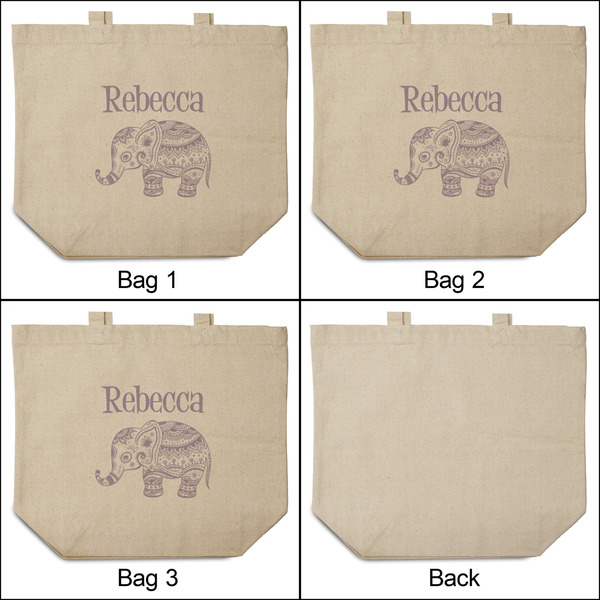Baby Elephant 3 Reusable Cotton Grocery Bags - Front & Back View