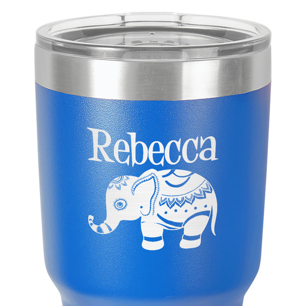 Baby Elephant 30 oz Stainless Steel Ringneck Tumbler - Blue - Close Up