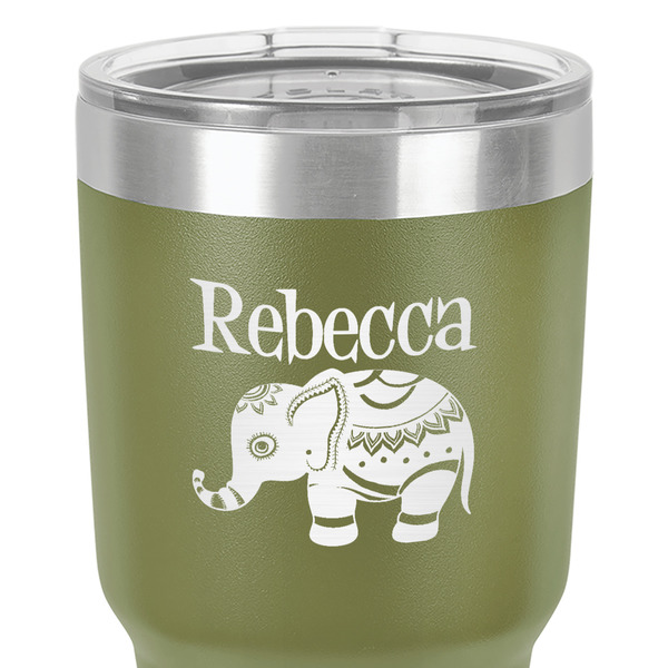 Baby Elephant 30 oz Stainless Steel Ringneck Tumbler - Olive - Close Up