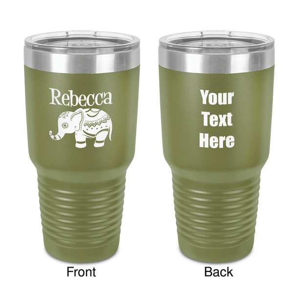 Custom Baby Elephant 30 oz Stainless Steel Tumbler - Olive - Double-Sided (Personalized)