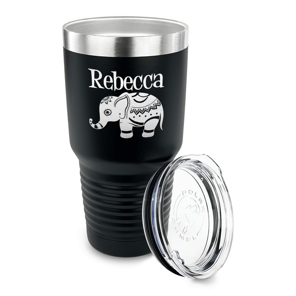 Baby Elephant 30 oz Stainless Steel Ringneck Tumblers - Black - LID OFF