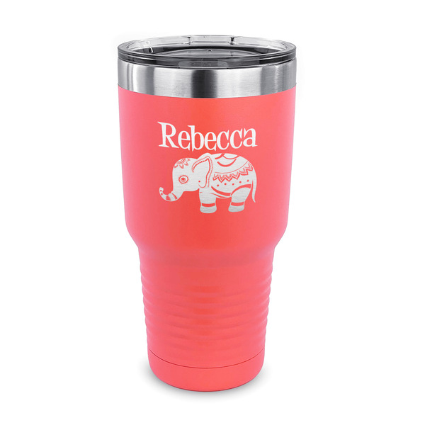 Custom Baby Elephant 30 oz Stainless Steel Tumbler - Coral - Single Sided (Personalized)