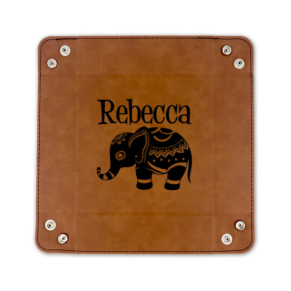 Baby Elephant 6" x 6" Leatherette Snap Up Tray - FLAT FRONT