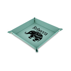 Baby Elephant 6" x 6" Teal Faux Leather Valet Tray (Personalized)