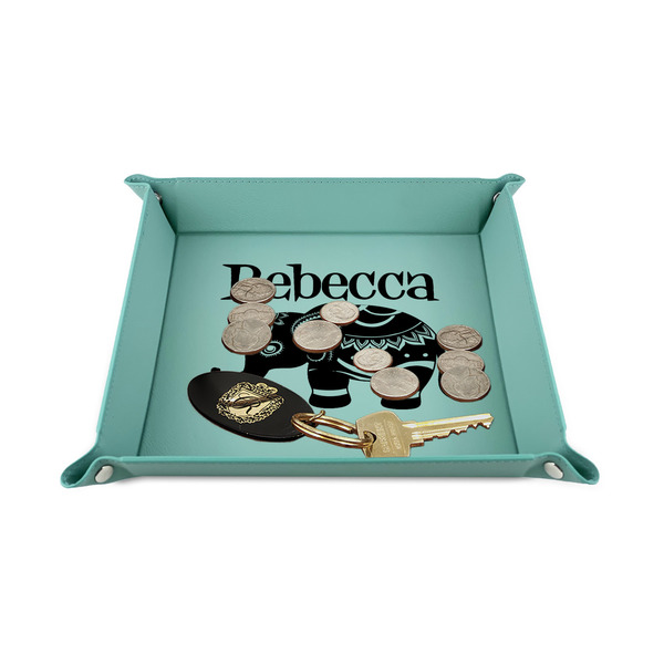 Baby Elephant 6" x 6" Teal Leatherette Snap Up Tray - STYLED