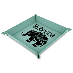 Baby Elephant 9" x 9" Teal Faux Leather Valet Tray (Personalized)