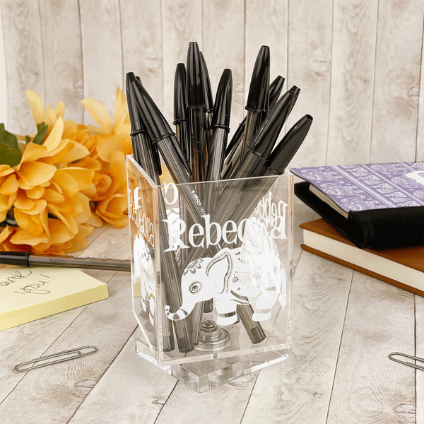Baby Elephant Acrylic Pencil Holder - IN CONTEXT