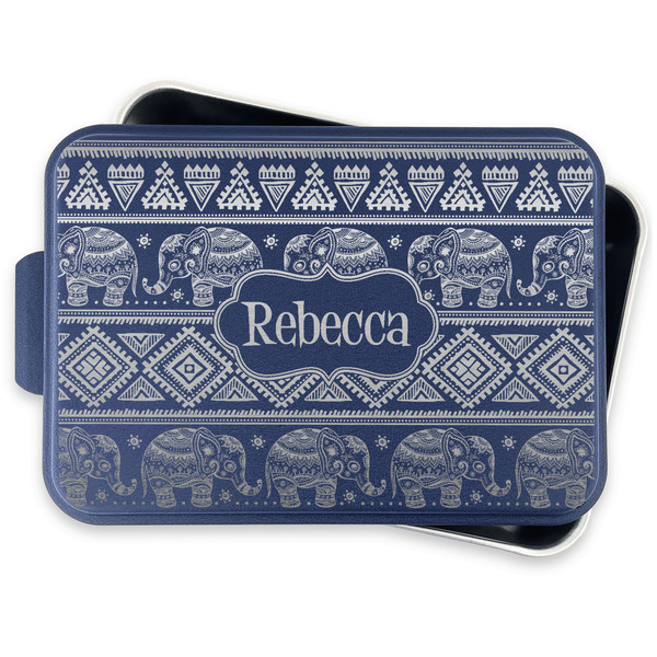 Baby Elephant Aluminum Baking Pan - Navy Lid - FRONT w/lid off