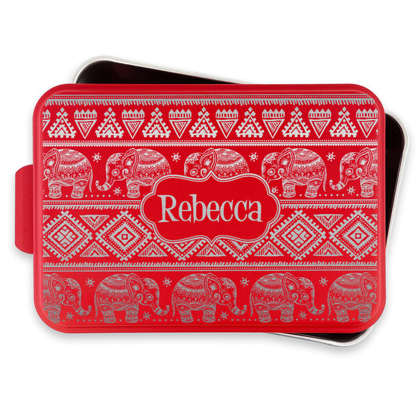 Baby Elephant Aluminum Baking Pan - Red Lid - FRONT w/lif off