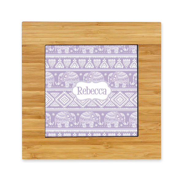 Custom Baby Elephant Bamboo Trivet with Ceramic Tile Insert (Personalized)