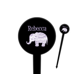 Baby Elephant 4" Round Plastic Food Picks - Black - Single Sided (Personalized)