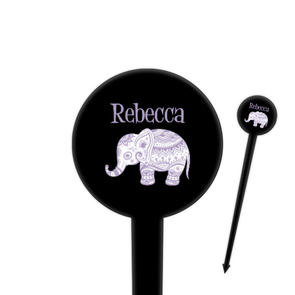 Custom Baby Elephant 4" Round Plastic Food Picks - Black - Single Sided (Personalized)