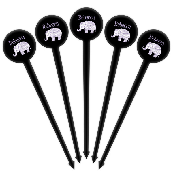 Baby Elephant Black Plastic 4" Food Pick - Round - Fan View