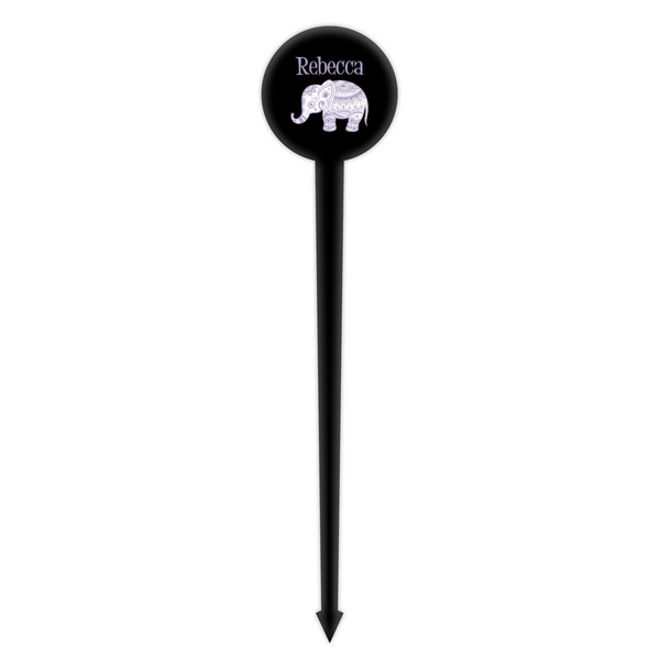 Baby Elephant Black Plastic 4" Food Pick - Round - Single Pick