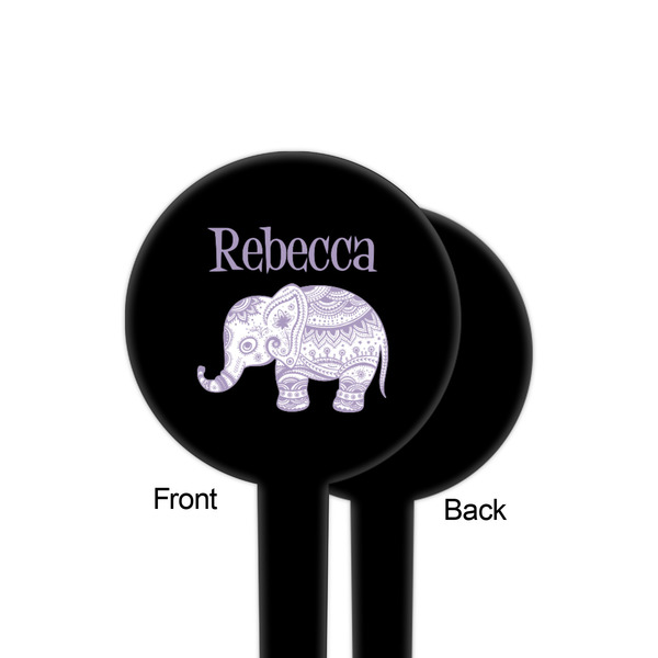 Baby Elephant Black Plastic 4" Food Pick - Round - Single Sided - Front & Back