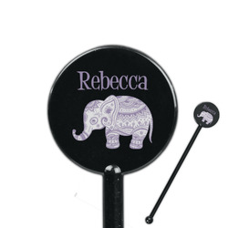 Baby Elephant 5.5" Round Plastic Stir Sticks - Black - Single Sided (Personalized)