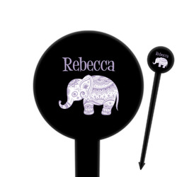 Baby Elephant 6" Round Plastic Food Picks - Black - Single Sided (Personalized)