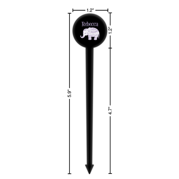 Baby Elephant Black Plastic 6" Food Pick - Round - Dimensions