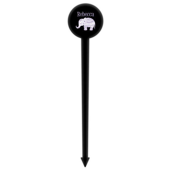 Baby Elephant Black Plastic 6" Food Pick - Round - Single Pick