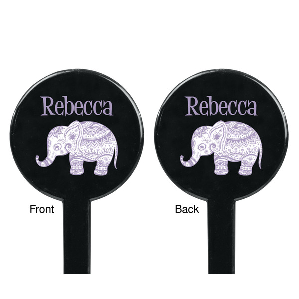 Baby Elephant Black Plastic 7" Stir Stick - Double Sided - Round - Front & Back