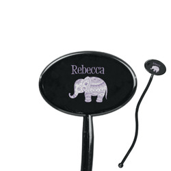 Baby Elephant 7" Oval Plastic Stir Sticks - Black - Single Sided (Personalized)