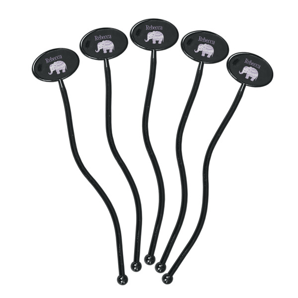 Baby Elephant Black Plastic 7" Stir Stick - Oval - Fan
