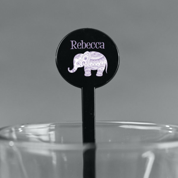 Baby Elephant Black Plastic 7" Stir Stick - Round - Main