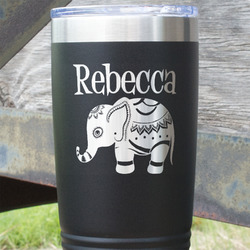 Baby Elephant 20 oz Stainless Steel Tumbler - Black - Double Sided (Personalized)