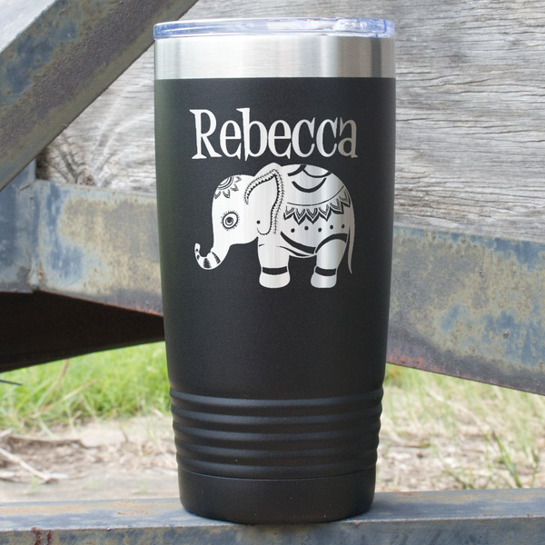Custom Baby Elephant 20 oz Stainless Steel Tumbler - Black - Single Sided (Personalized)