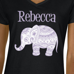 Baby Elephant Women's V-Neck T-Shirt - Black - Large (Personalized)
