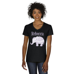 Baby Elephant Women's V-Neck T-Shirt - Black (Personalized)