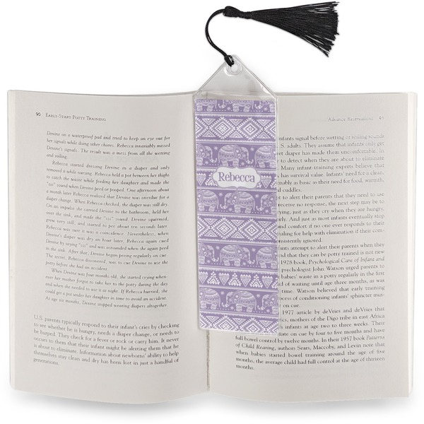 Baby Elephant Bookmark with tassel - In book