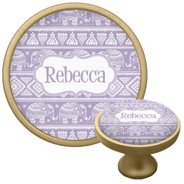 Custom Baby Elephant Cabinet Knob - Gold (Personalized)