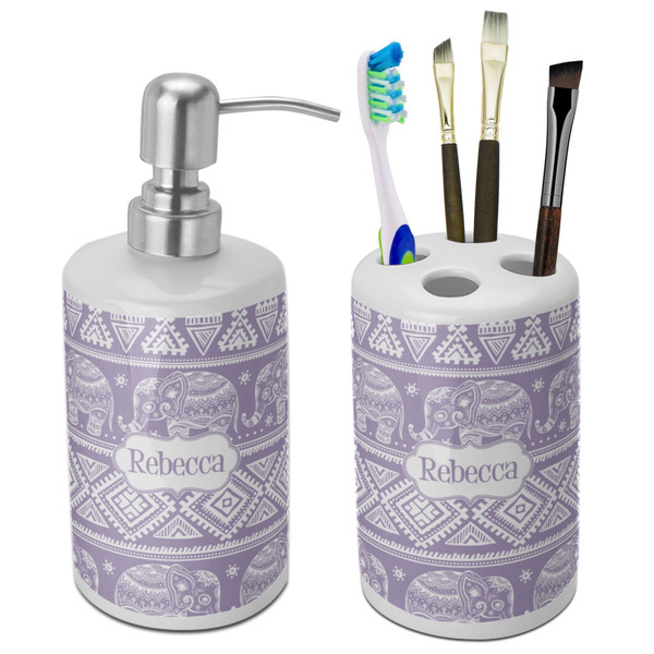 Custom Baby Elephant Ceramic Bathroom Accessories Set (Personalized)