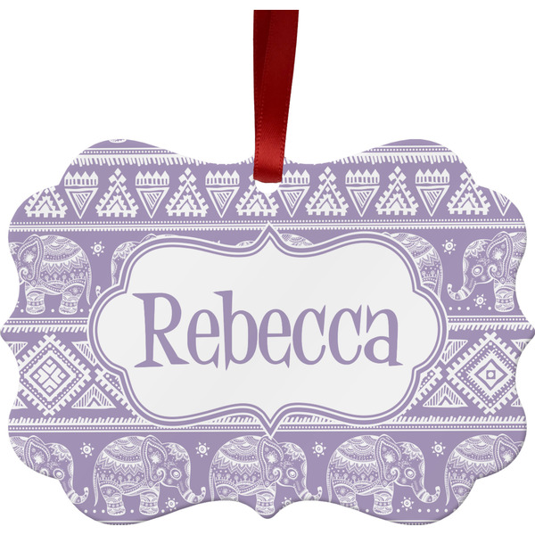 Custom Baby Elephant Metal Frame Ornament - Double Sided w/ Name or Text