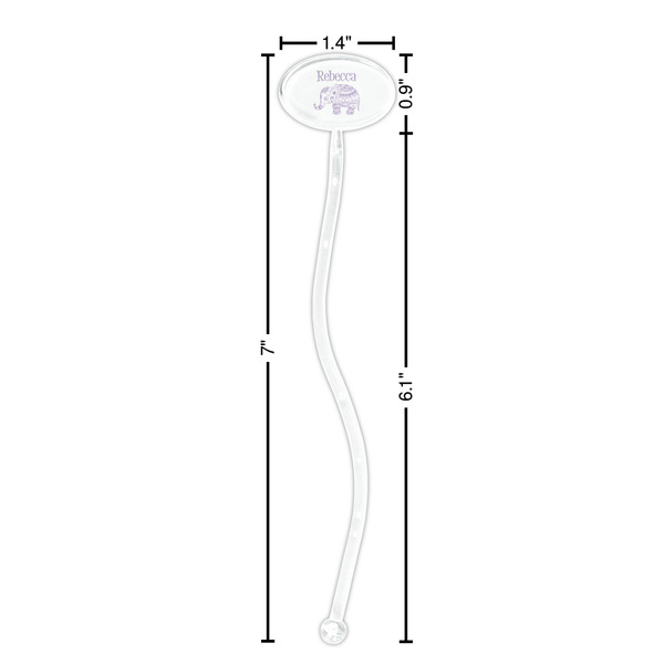 Baby Elephant Clear Plastic 7" Stir Stick - Oval - Dimensions