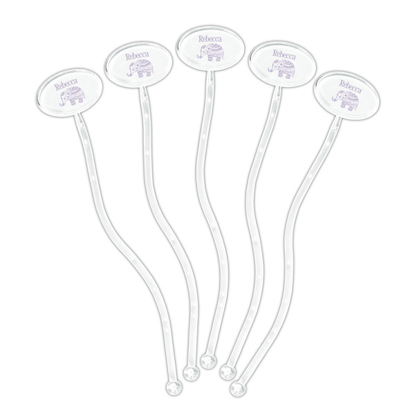 Baby Elephant Clear Plastic 7" Stir Stick - Oval - Fan